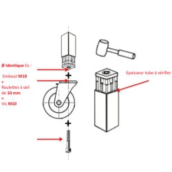 Embout à insert taraudé pour tube carré 60x60 - M12