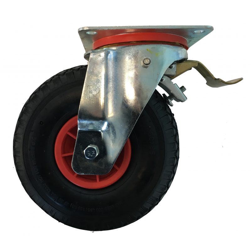 Roulette pivotante avec roue gonflable Ø 200 mm noire, 2 Ply jante en tôle  d'acier, roulement à rouleaux, profil à rainures, bl