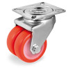 Roulette jumelée pivotante diamètre 50 mm polyuréthane rouge - 140 Kg