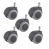 Lot de 5 roulettes pivotantes caoutchouc gris fauteuil de bureau 50 mm tige 11x22 mm