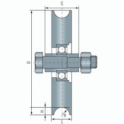 Roue à gorge ronde diamètre 60 x 16  pour rail rond de Ø12 - 100 Kg