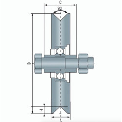 Roue à gorge en V diamètre 100 x 25  pour rail en V  - 400 Kg