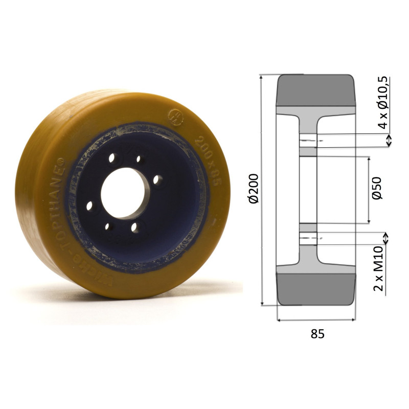 Roue motrice  Jungheinrich  EJP  200 x 85 - 4 trous de fixation polyuréthane