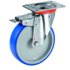 Roulette INOX pivotante à frein diamètre 80 mm roue polyuréthane BLEU-SOFT®  - 75 Kg