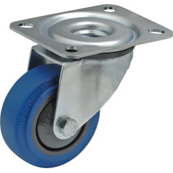 Roulette pivotante caoutchouc EASYROLL® BLEU élastique diamètre 80 mm