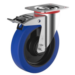 Roulette pivotante à frein caoutchouc EASYROLL® BLEU diamètre 100 mm roulement à rouleaux - 140 Kg