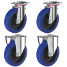 Lot de 4 roulettes pivotantes et fixe caoutchouc EASYROLL® BLEU 100 mm charge  - 420 Kg