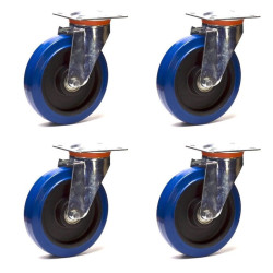 Lot de 4 roulettes pivotantes caoutchouc EASYROLL® BLEU 200 mm charge - 1050 Kg