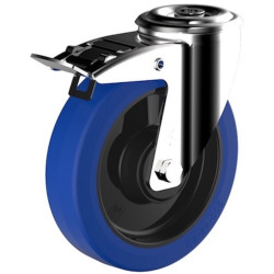 Roulette à oeil pivotante à frein diamètre 100 mm roue caoutchouc élastique EASYROLL® BLEU  - 180 Kg