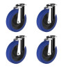 Lot de 4 roulettes à oeil pivotantes caoutchouc élastique bleu 100 mm charge 540 Kg