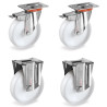 Lot de 4 roulettes INOX pivotantes à frein et fixes plastique blanc 80 mm - 540 Kg