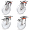 Lot de 4 roulettes INOX pivotantes et pivotantes à frein plastique blanc 100 mm - 600 Kg