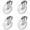 Lot de 4 roulettes à Oeil INOX pivotantes plastique blanc 80 mm - 300 Kg