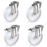 Lot de 4 roulettes à Oeil INOX pivotantes et pivotantes à frein plastique blanc 100 mm - 450 Kg