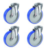 Lot de 4 roulettes à oeil INOX pivotantes polyuréthane BLEU-SOFT®  80 mm - 225 Kg