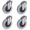 Lot de 4 roulettes à Oeil INOX pivotantes caoutchouc non tachant 80 mm - 150Kg