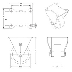 Roulette INOX fixe diamètre 50 mm roue polyuréthane rouge - 55 Kg