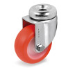 Roulette à oeil INOX pivotante diamètre 50 mm roue polyuréthane rouge - 55 Kg