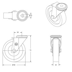 Roulette à oeil INOX pivotante diamètre 50 mm roue polyuréthane rouge - 55 Kg