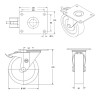 Lot de quatre roulettes pivotantes à frein et fixes caoutchouc noir 200 mm – 615kg