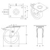 Lot de quatre roulettes pivotantes et pivotantes avec frein caoutchouc noir 250 mm - 885Kg