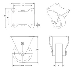 Lot roulettes pivotantes et fixes pneumatique 3.00-4 noir 260 mm - 600 Kg