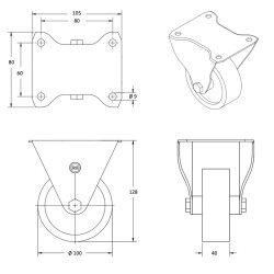 Lot roulettes pivotantes à frein et fixes polyamide blanc 100 mm - 600 Kg