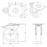 Roulette pivotante à frein, diamètre 200 fixation à platine ,polyamide 6.6 renforcé, charge 1000 Kg