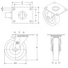 Lot roulettes pivotantes et pivotantes a frein polyuréthane injecté rouge  40 mm - 120 Kg