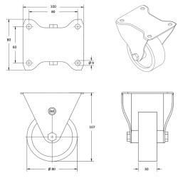 Lot de 4 roulettes pivotantes et fixes polyuréthane rouge  80 mm - 360 Kg