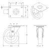 Roulette pivotante, roue diamètre 125 fixation à platine ,polyuréthane , charge 200 Kg