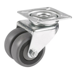 Roulette jumelée pivotante diamètre 50 mm caoutchouc gris - 60 Kg