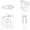 Roulette pivotante à frein, diamètre 80 fixation à trou central ( oeil ) ,caoutchouc noir, charge 50 Kg