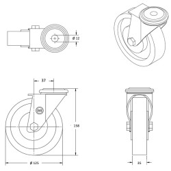 Lot de 4 roulettes à oeil pivotantes et pivotantes à frein polyuréthane rouge 125 mm - 660Kg