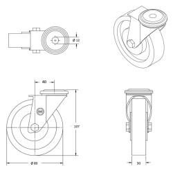 Lot de 4 roulettes à Oeil INOX pivotantes polyuréthane rouge 80 mm - 360Kg