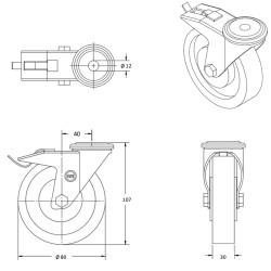 Lot de 4 roulettes à Oeil INOX pivotantes et pivotantes à frein polyuréthane rouge 80 mm - 360Kg