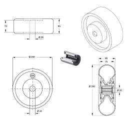 Plan Roue gonflable diable 260 x 85  (3.00-4) alésage 20 mm roulement à rouleaux