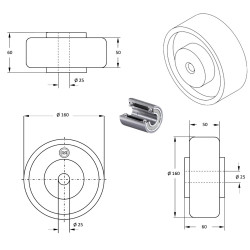 Roue caoutchouc EASYROLL® NOIR, 160 x 50 alésage 25 longueur de moyeu 60 mm  roulement à billes