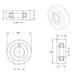 Galet de guidage 30 x 11 alésage 8 longueur de moyeu 7 mm