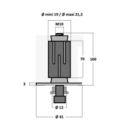 Plan Douille expansible pour tube rond de 19 à 21,5 oeil de 12 mm