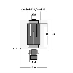 Plan Douille expansible pour tube carré de 24 à 27 oeil de 12 mm