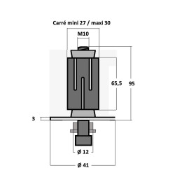 Plan Douille expansible pour tube carré de 27 à 30 oeil de 12 mm