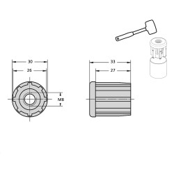 Plan Embout à insert taraudé pour tube rond 30 - M8