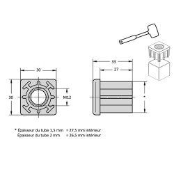 Plan Embout à insert taraudé pour tube carré 30x30 - M12