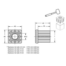 Plan Embout à insert taraudé pour tube carré 40x40 - M12