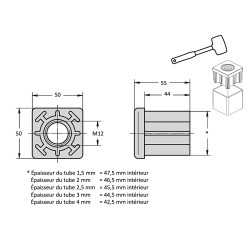 Plan Embout à insert taraudé pour tube carré 50x50 - M12