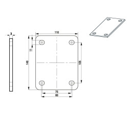 Plan Plaque à souder  INOX 140x110 Entre-axe 105x80 épaisseur 3 mm