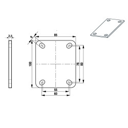 Plan Plaque à souder  INOX 100x85 Entre-axe 80x60 épaisseur 2,5 mm