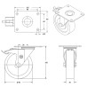 Plan Roulette pivotante à frein caoutchouc EASYROLL® BLEU diamètre 80 mm roulement à rouleaux - 150 Kg