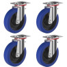 Lot de 4 roulettes pivotantes caoutchouc EASYROLL® BLEU 80 mm charge - 450 Kg